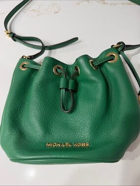 Michael Kors Emerald Green Leather Drawstring Crossbody Bag